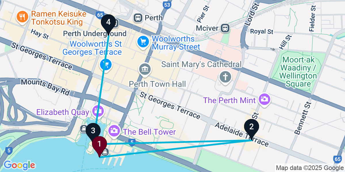 Map for 4-Stop Perth Wine bar Bar Crawl