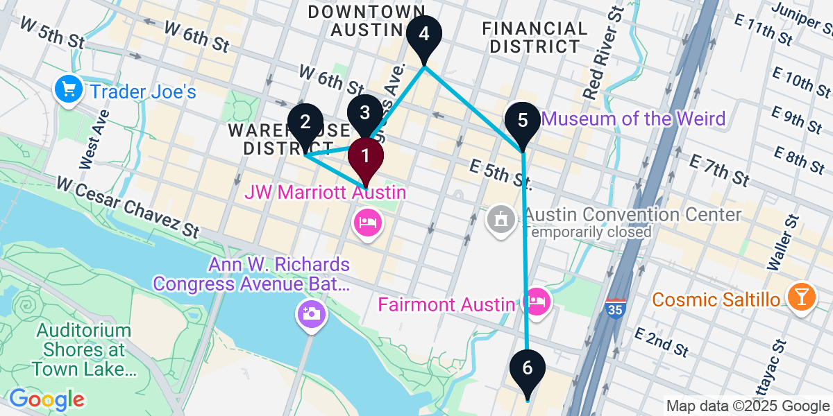 Map for 6-Stop Austin Bar Crawl