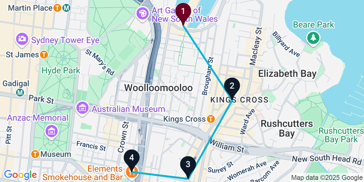 Map for 4-Stop Woolloomooloo Rooftop Bar Crawl
