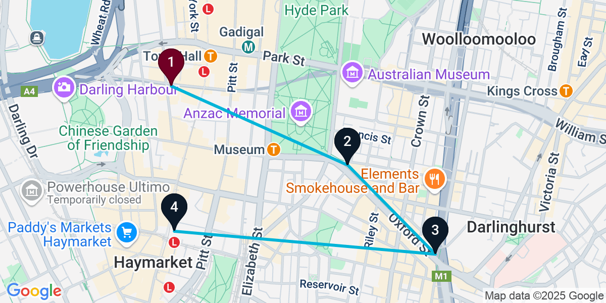 Map for 4-Stop Sydney Nightclub Bar Crawl