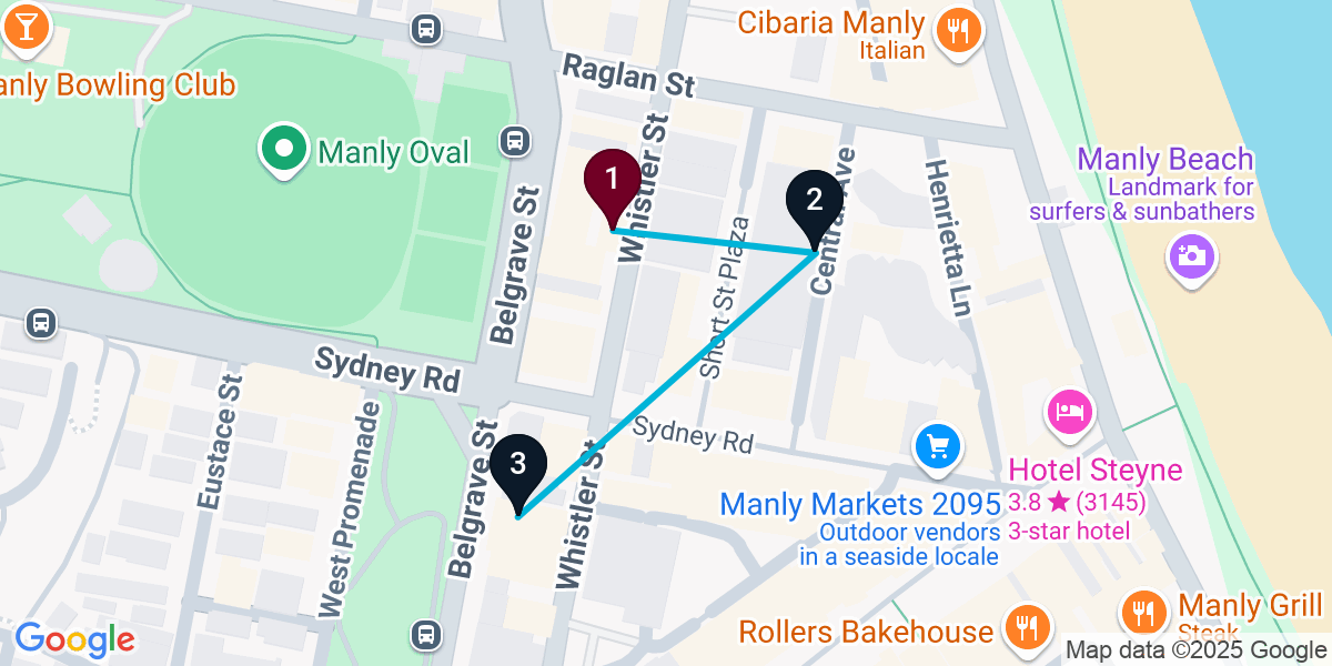 Map for 3-Stop Manly Speakeasy Bar Crawl