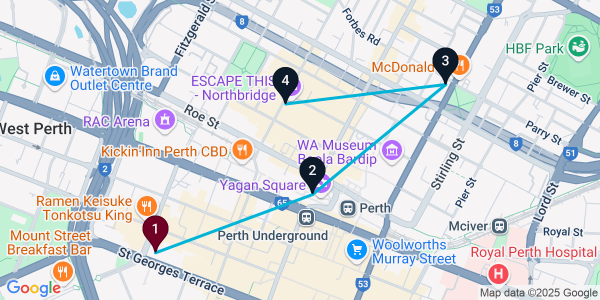 Map for 4-Stop Perth Bar Crawl