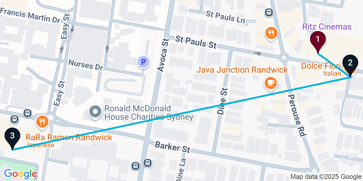 Map for 3-Stop Randwick Bar Crawl