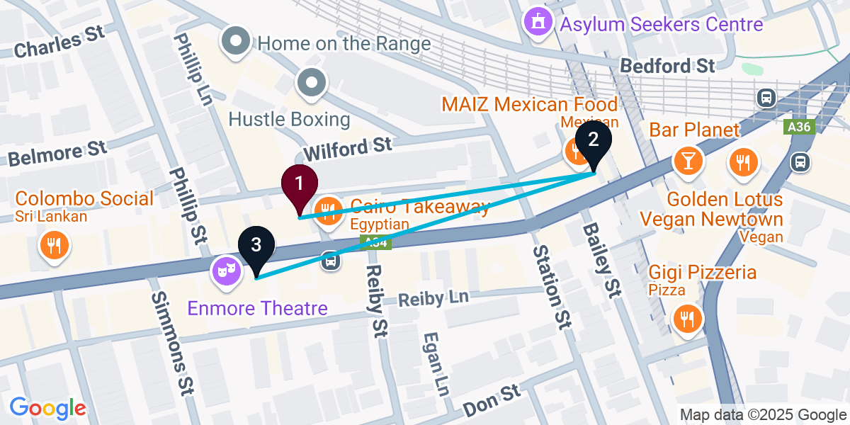 Map for 3-Stop Newtown Wine bar Bar Crawl