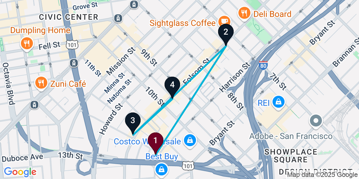 Map for 4-Stop San Francisco Dive bar Bar Crawl