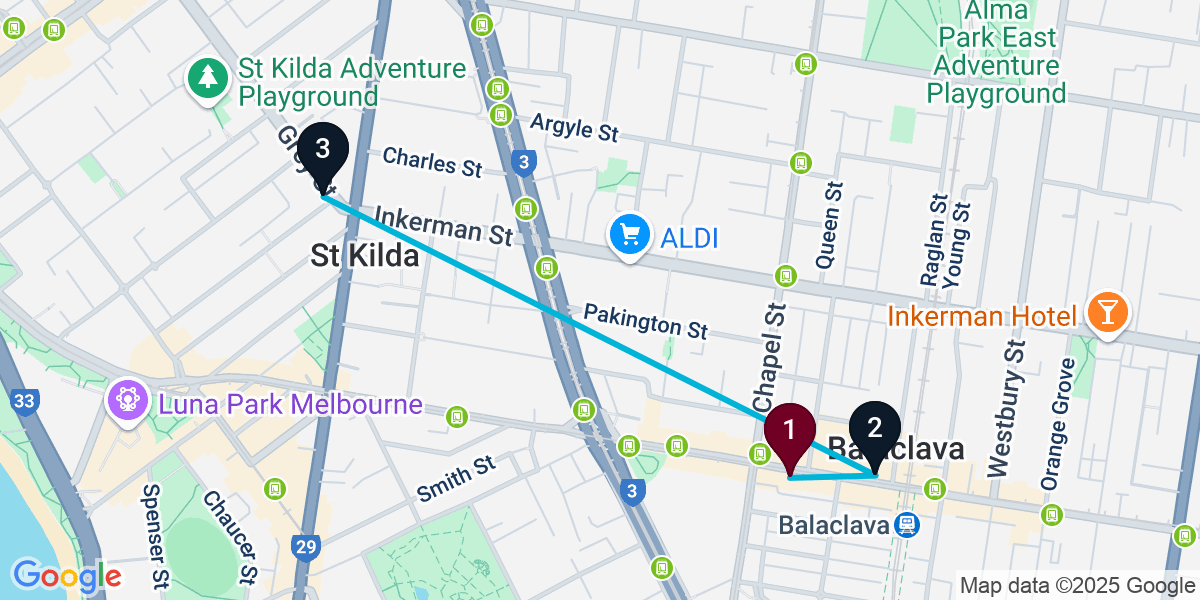 Map for Compact Saint Kilda East Cocktail Bar Crawl