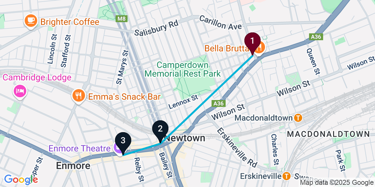 Map for 3-Stop Newtown Wine bar Bar Crawl