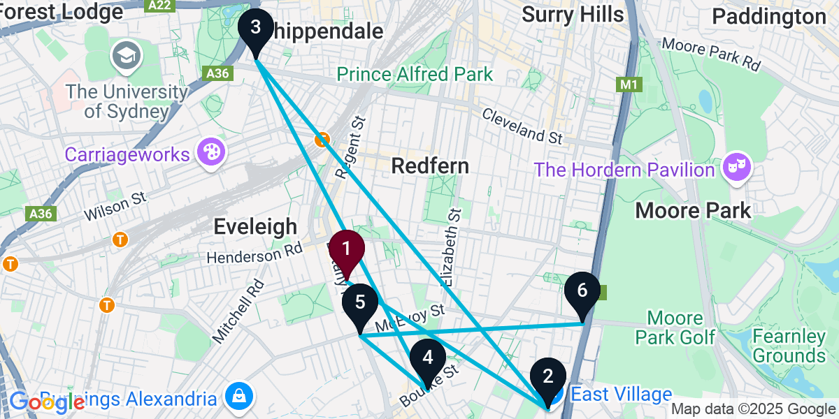 Map for 6-Stop Waterloo Pub Bar Crawl