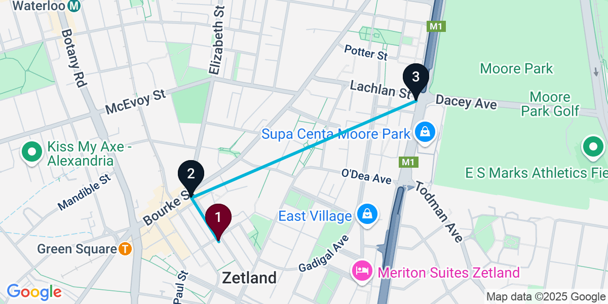 Map for 3-Stop Zetland Pub Bar Crawl
