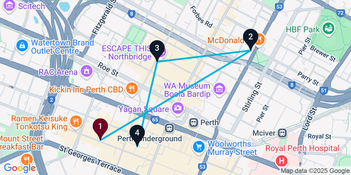 Map for 4-Stop Perth Cocktail Bar Crawl