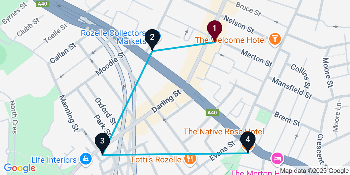 Map for 4-Stop Rozelle Live music Bar Crawl