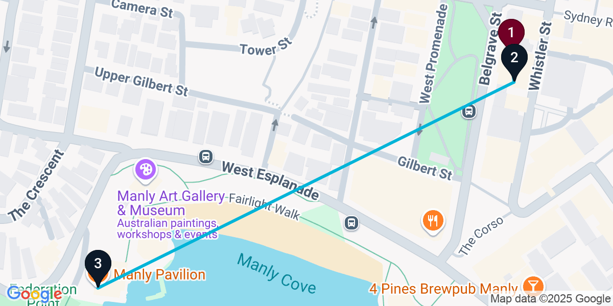 Map for 3-Stop Manly Nightclub Bar Crawl
