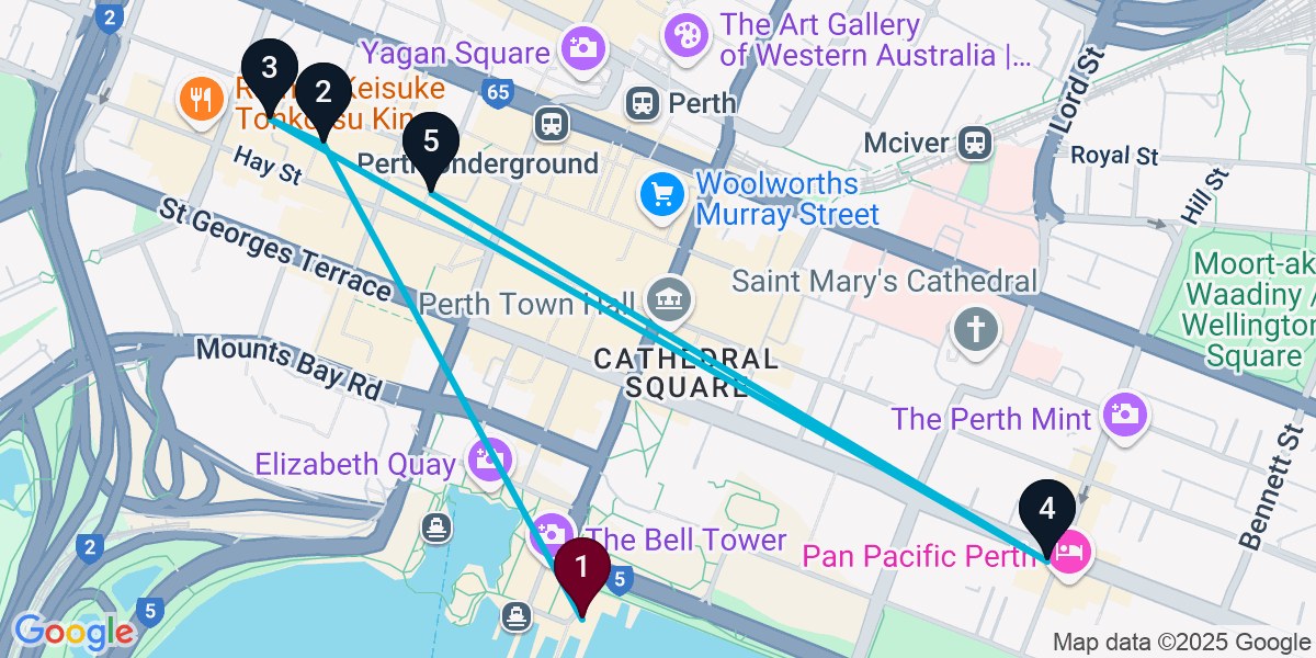 Map for 5-Stop Perth Pub Bar Crawl