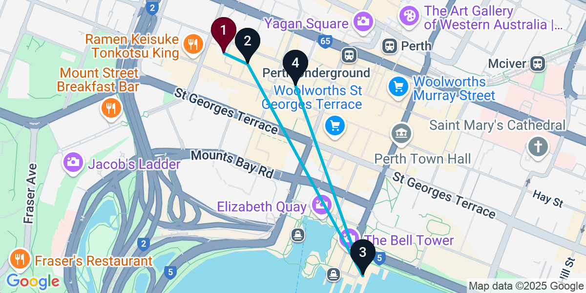 Map for 4-Stop Perth Pub Bar Crawl