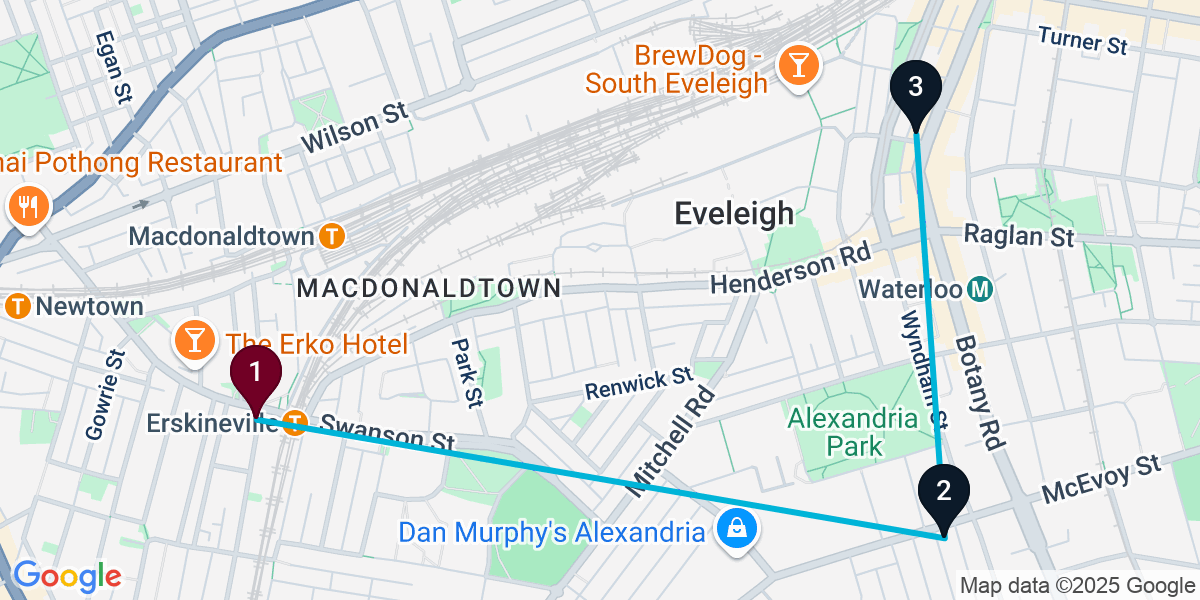 Map for 3-Stop Erskineville Brewery Bar Crawl