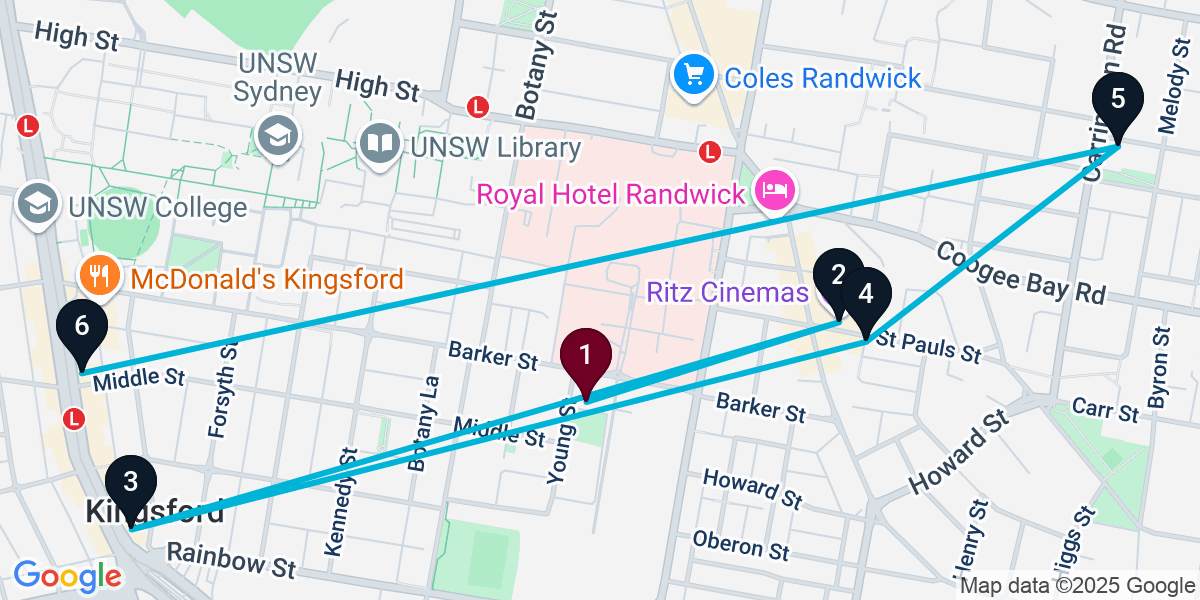 Map for 6-Stop Randwick Wine bar Bar Crawl