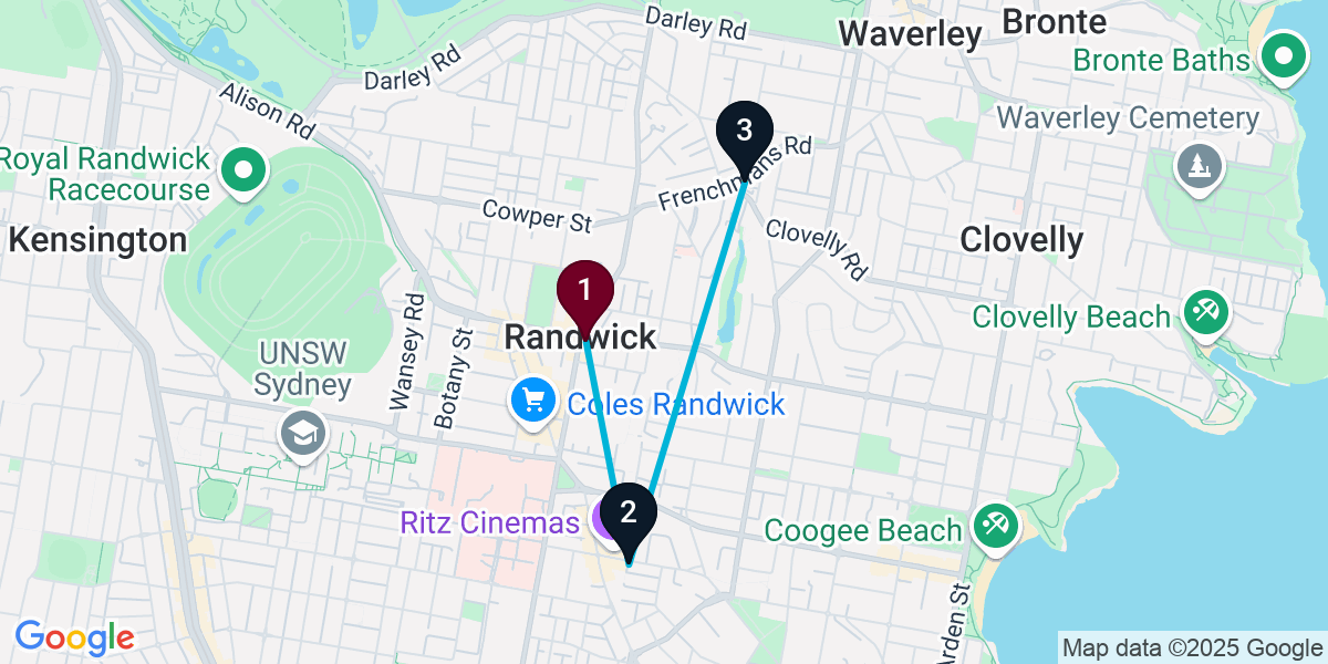 Map for 3-Stop Randwick Live music Bar Crawl