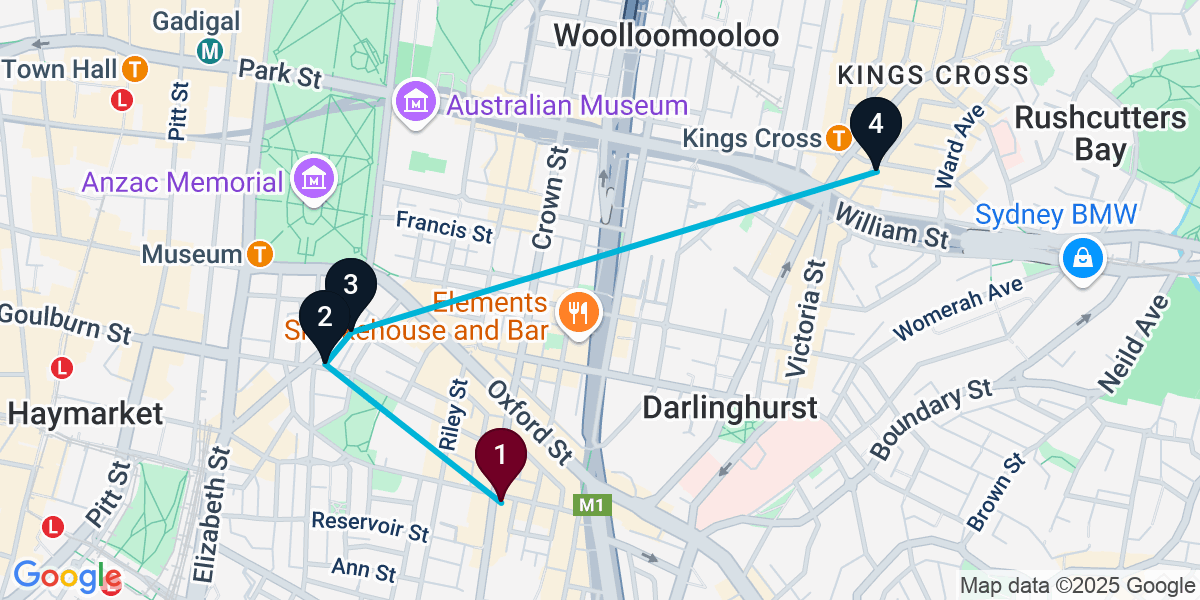 Map for 4-Stop Surry Hills Live music Bar Crawl