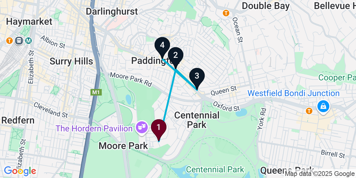 Map for 4-Stop Moore Park Pub Bar Crawl