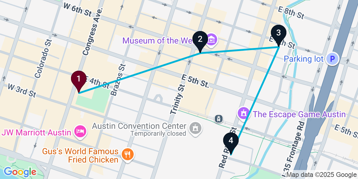 Map for 4-Stop Austin Cocktail Bar Crawl