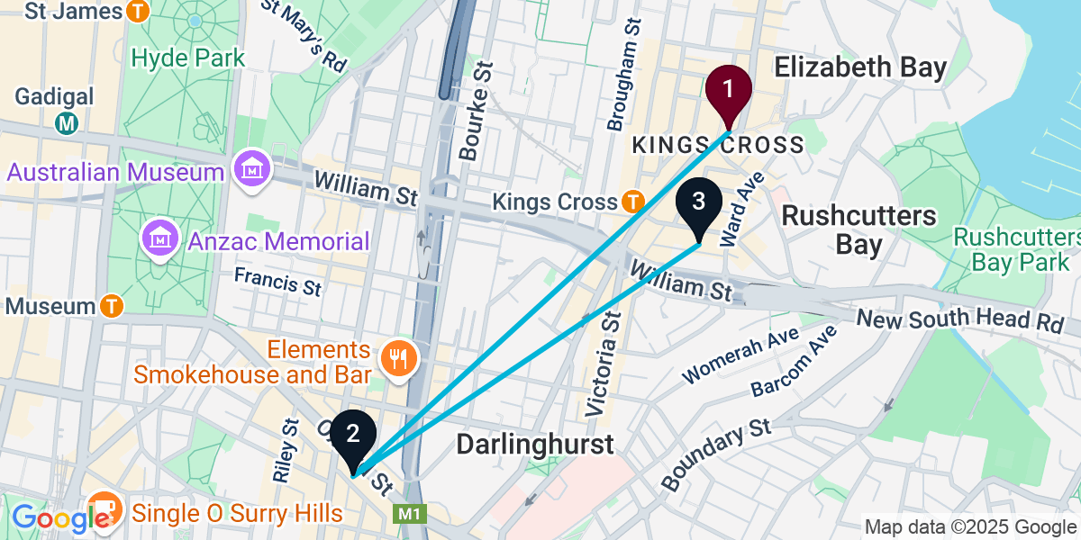 Map for 3-Stop Potts Point Cocktail Bar Crawl