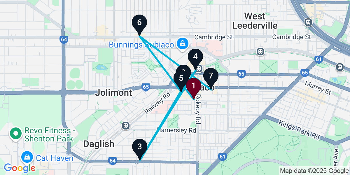 Map for 7-Stop Subiaco Cocktail Bar Crawl