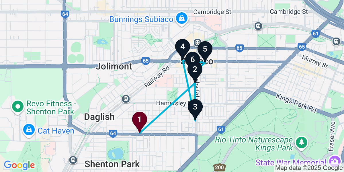Map for 6-Stop Subiaco Bar Crawl