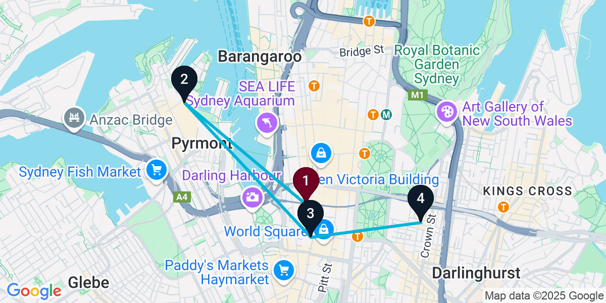 Map for 4-Stop Sydney Sports bar Bar Crawl