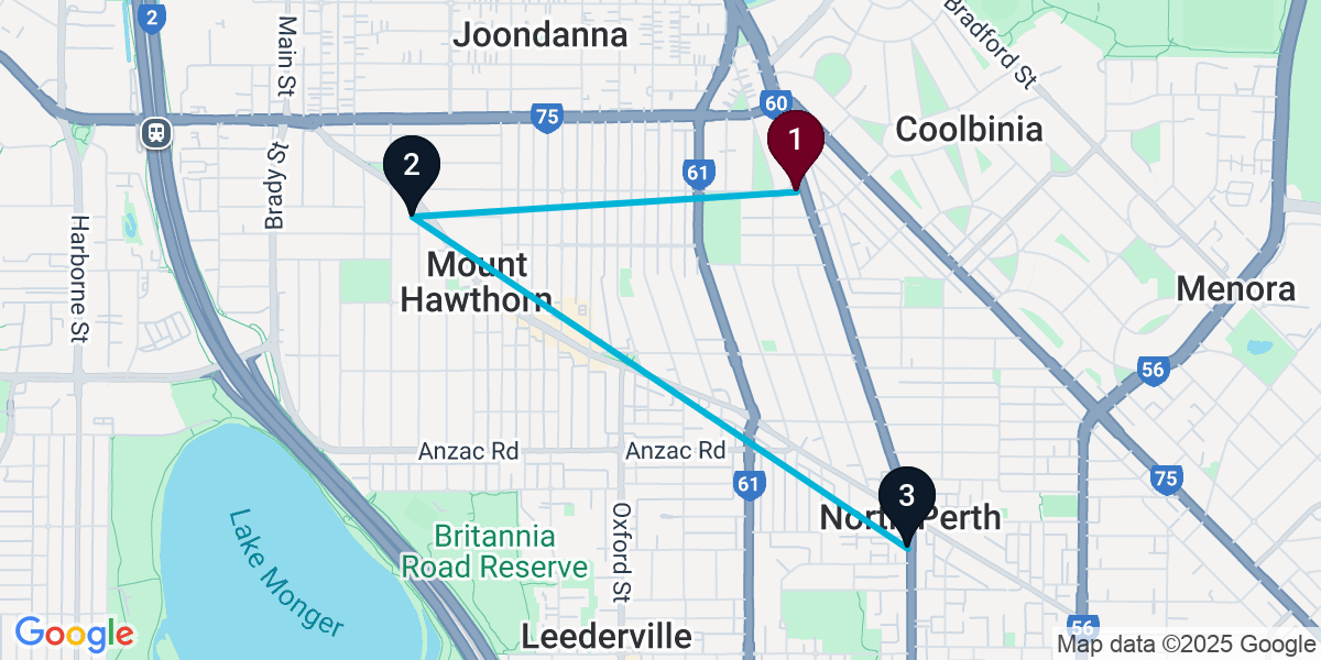 Map for 3-Stop North Perth Nightclub Bar Crawl