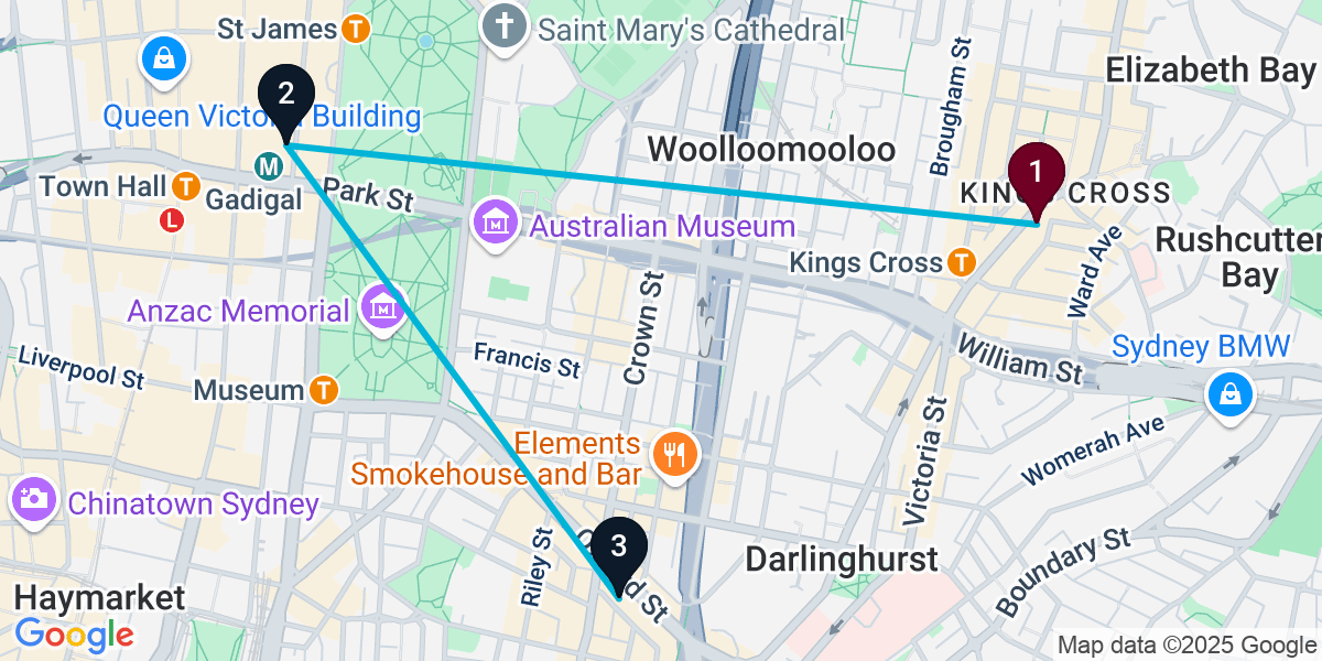 Map for 3-Stop Potts Point Hotel bar Bar Crawl