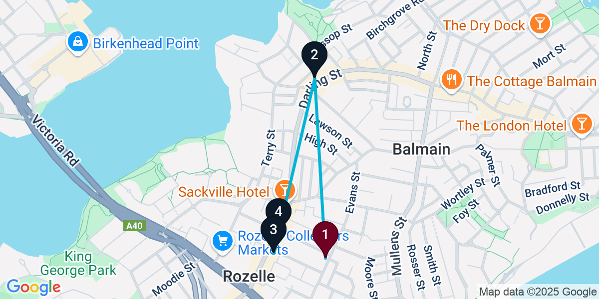 Map for 4-Stop Rozelle Wine bar Bar Crawl
