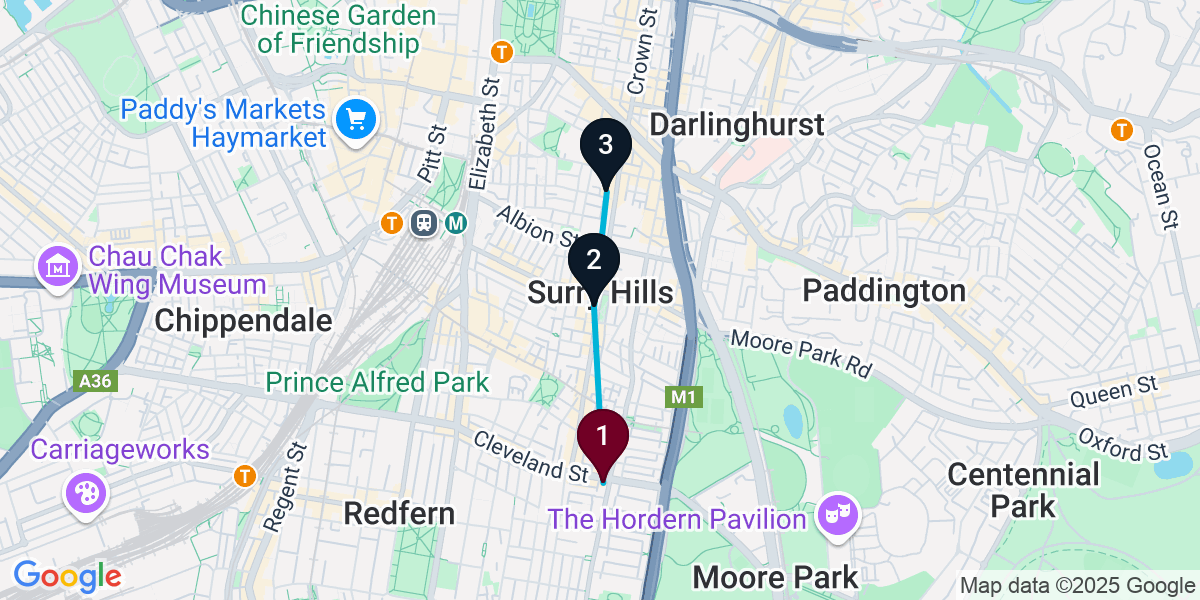 Map for 3-Stop Redfern Wine bar Bar Crawl