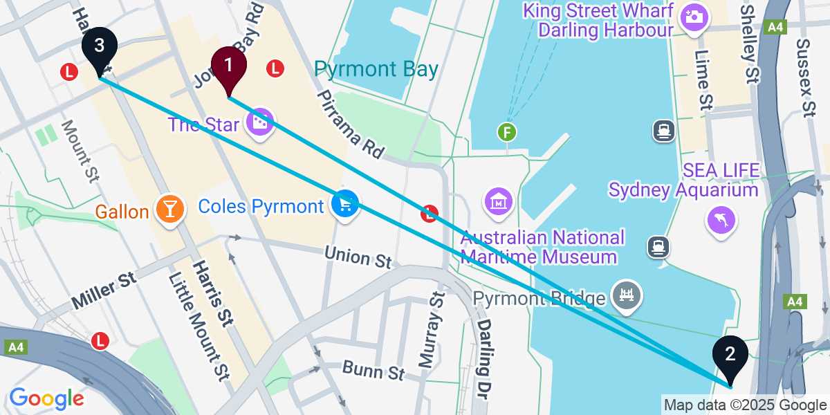 Map for 3-Stop Pyrmont Wine bar Bar Crawl
