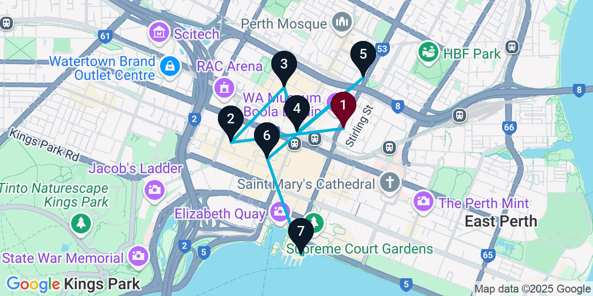 Map for 7-Stop Perth Cocktail Bar Crawl
