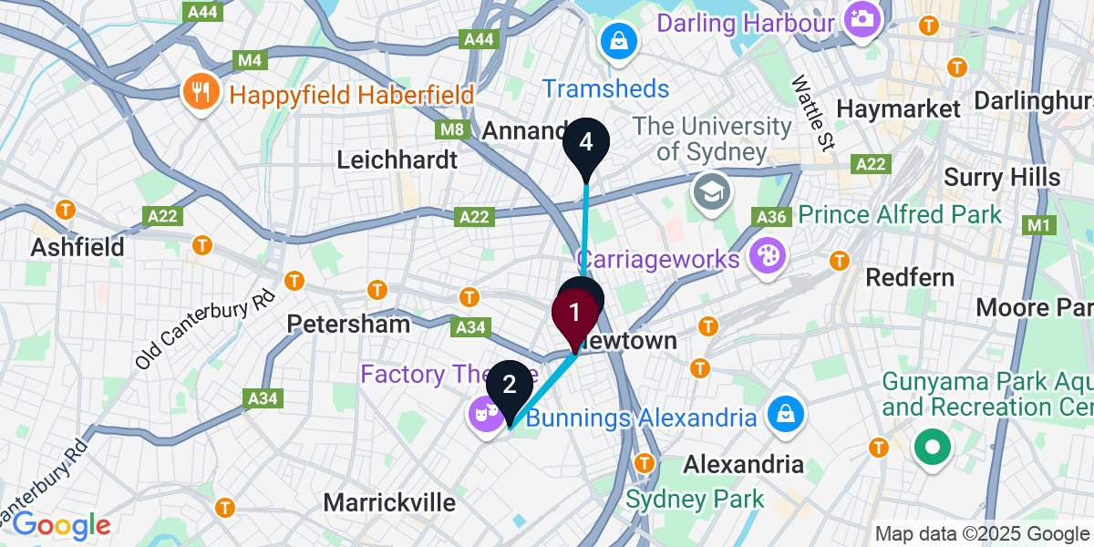 Map for 4-Stop Newtown Brewery Bar Crawl
