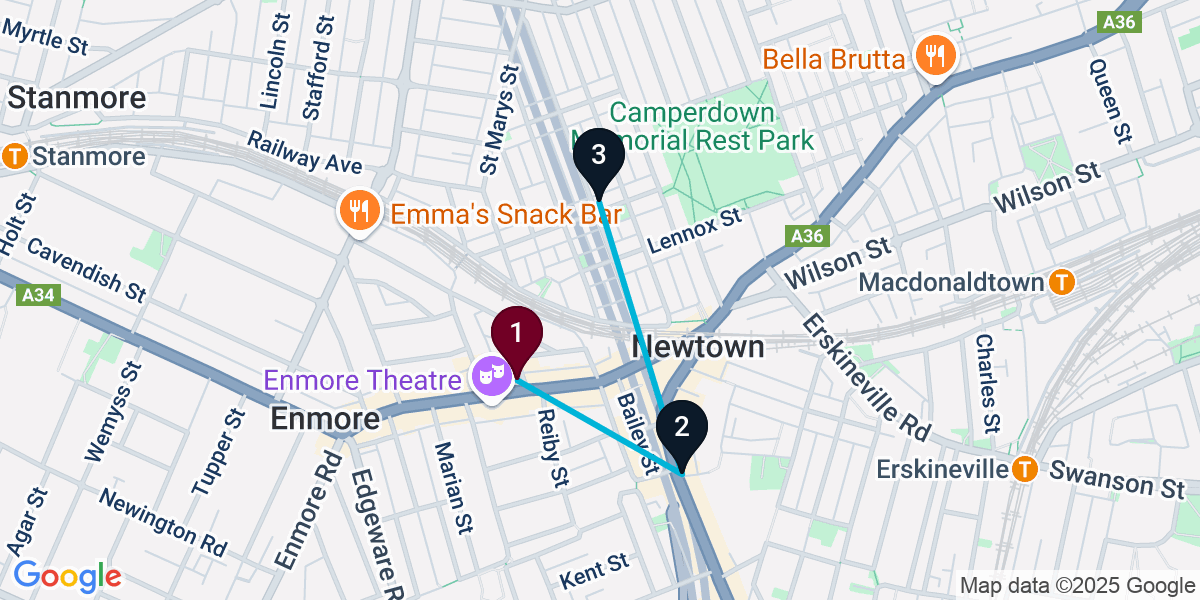 Map for 3-Stop Newtown Speakeasy Bar Crawl