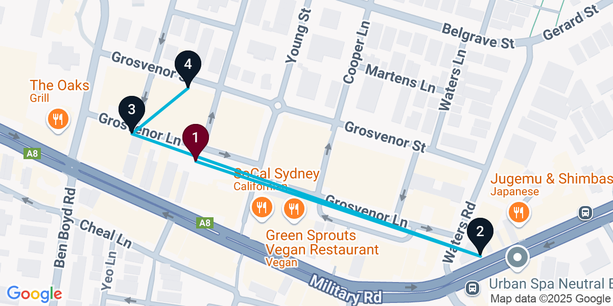 Map for 4-Stop Neutral Bay Bar Crawl