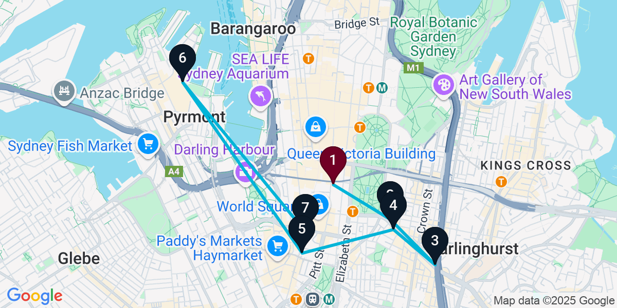 Map for 7-Stop Sydney Nightclub Bar Crawl