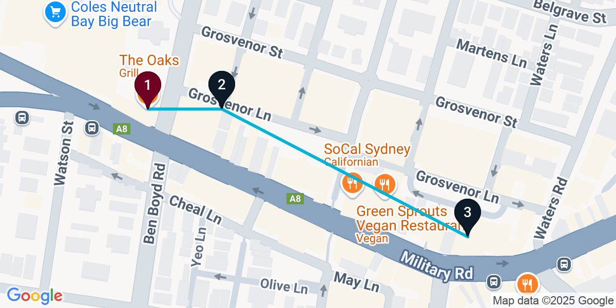 Map for 3-Stop Neutral Bay Wine bar Bar Crawl