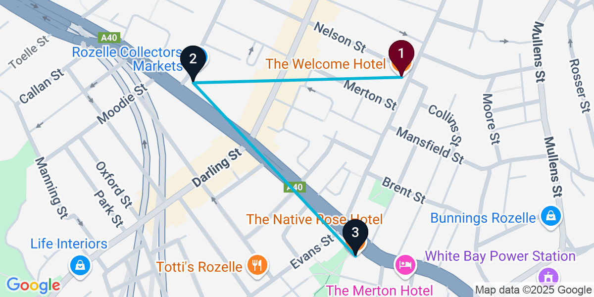 Map for 3-Stop Rozelle Live music Bar Crawl
