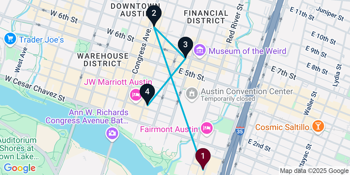 Map for 4-Stop Austin Pub Bar Crawl