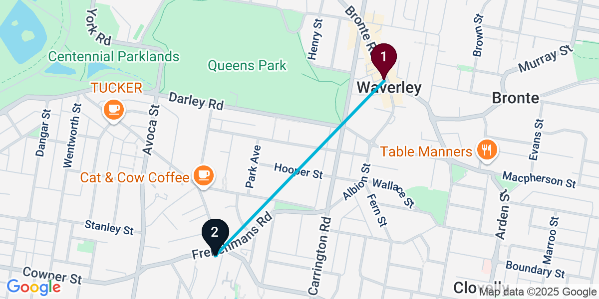 Map for 3-Stop Waverley Pub Bar Crawl