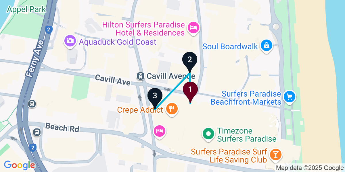 Map for Compact Surfers Paradise Bar Crawl