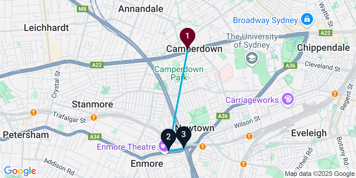 Map for 3-Stop Camperdown Bar Crawl