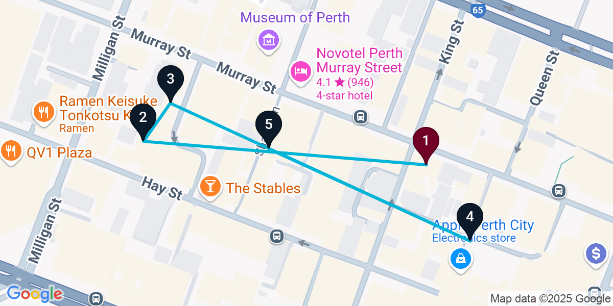 Map for 5-Stop Perth Bar Crawl