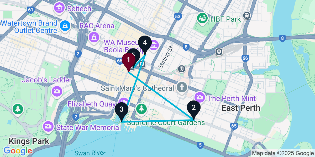 Map for 5-Stop Perth Wine bar Bar Crawl