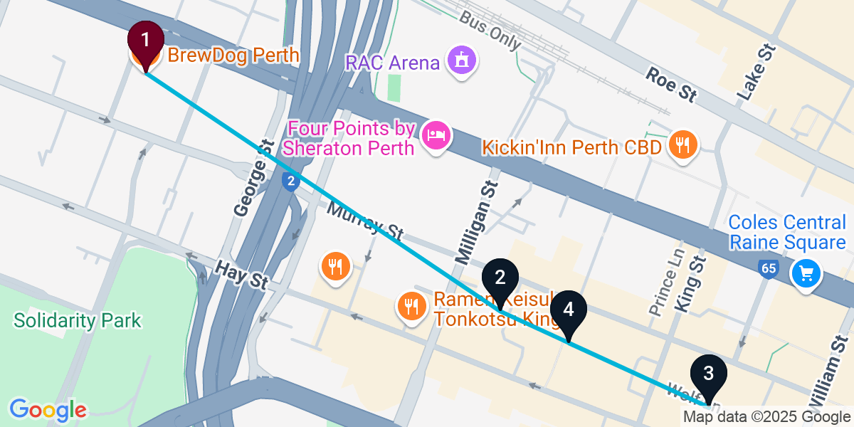 Map for 4-Stop West Perth Pub Bar Crawl