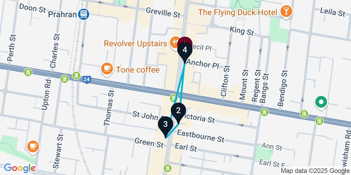 Map for Curated Prahran Cocktail Bar Crawl