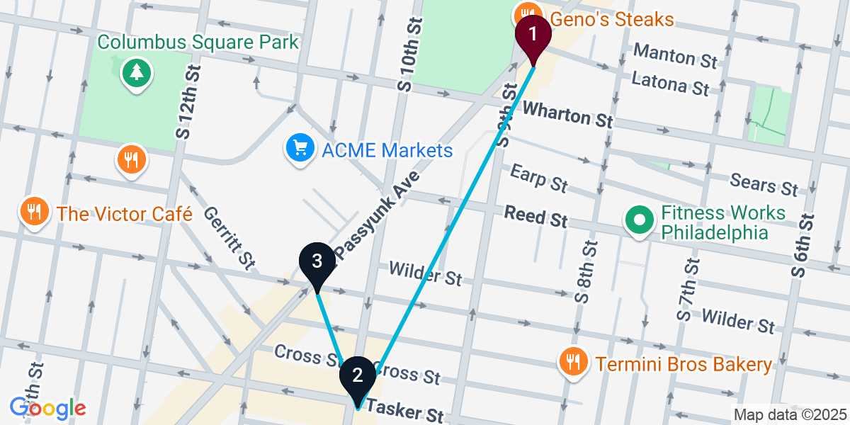 Map for South Philadelphia Bar Crawl