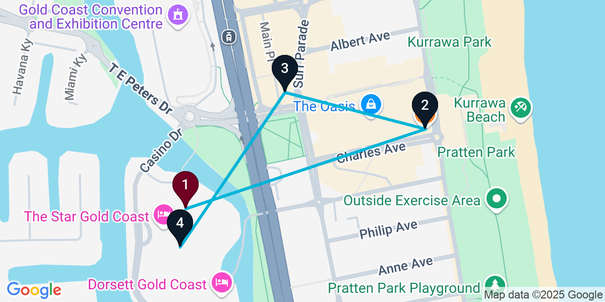 Map for Broadbeach Bar Crawl